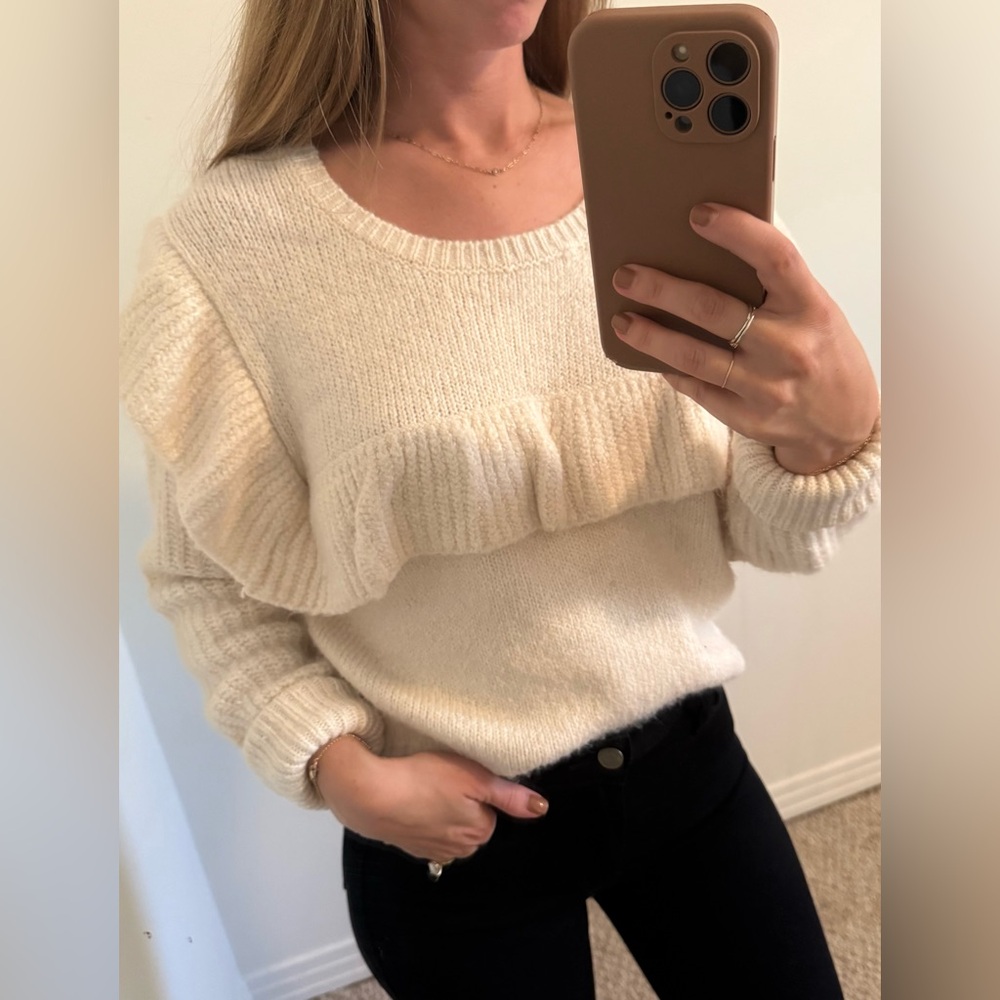 Wild Fable Cream Ruffle Sweater - Picture 3 of 7